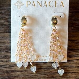 NEW Nordstrom Gold-tone and Pink Cascade Earrings with Beaded Tassels and Hearts